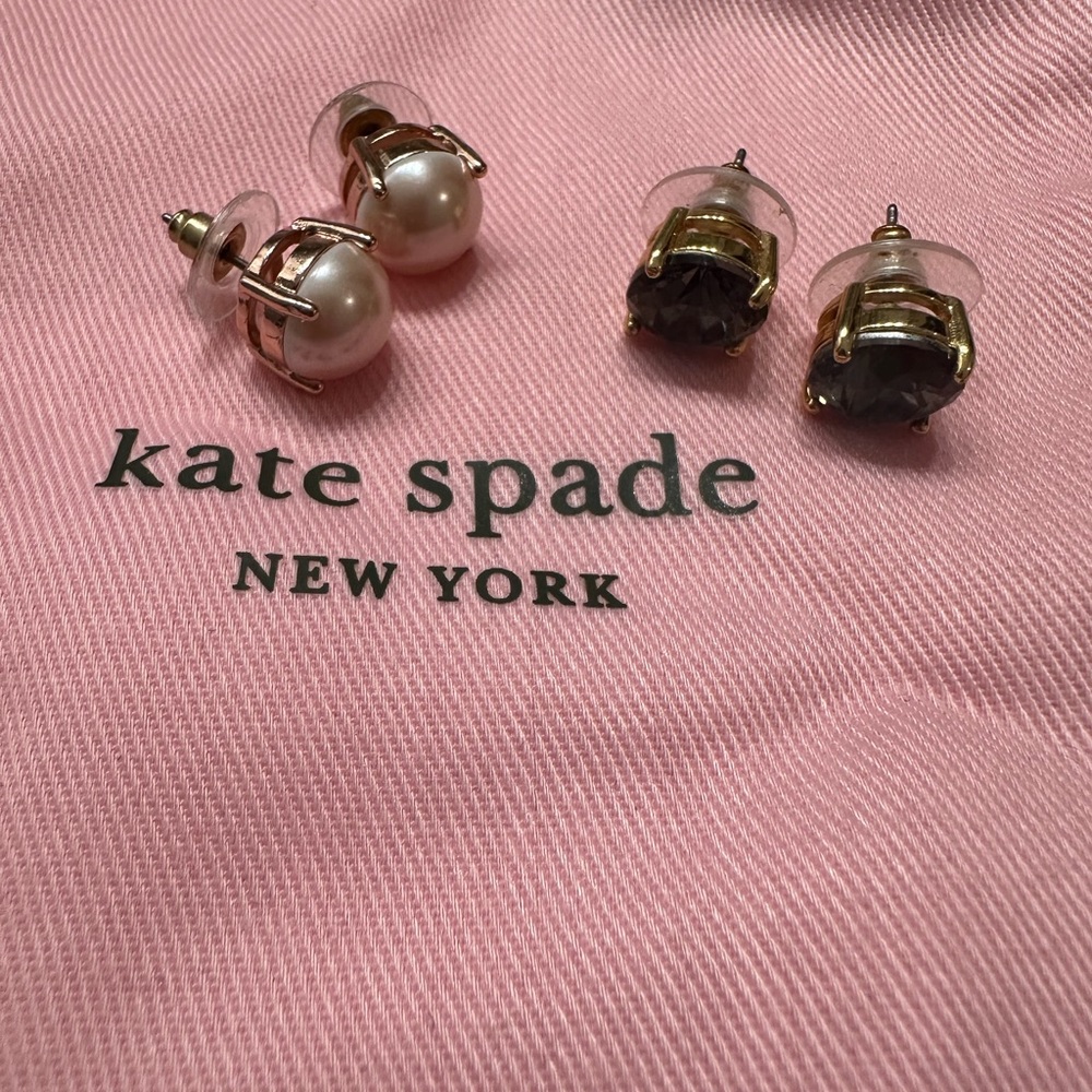 Kate Spade Pearl and Black Stone Earrings